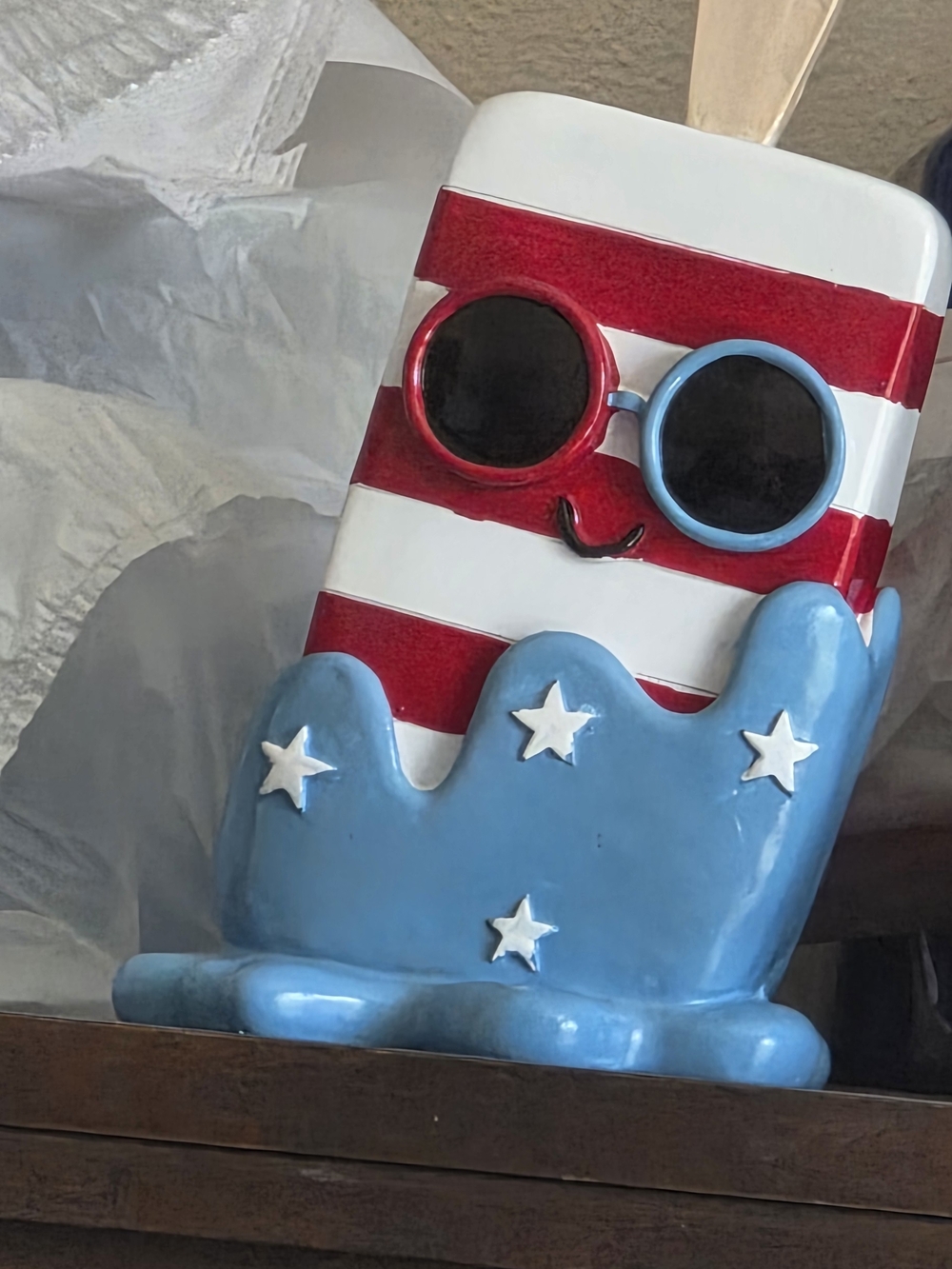 Patriotic Popsicle Figurine with Sunglasses